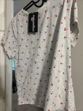 Sugarlips Heather Gray Tee with Red Cherry Print